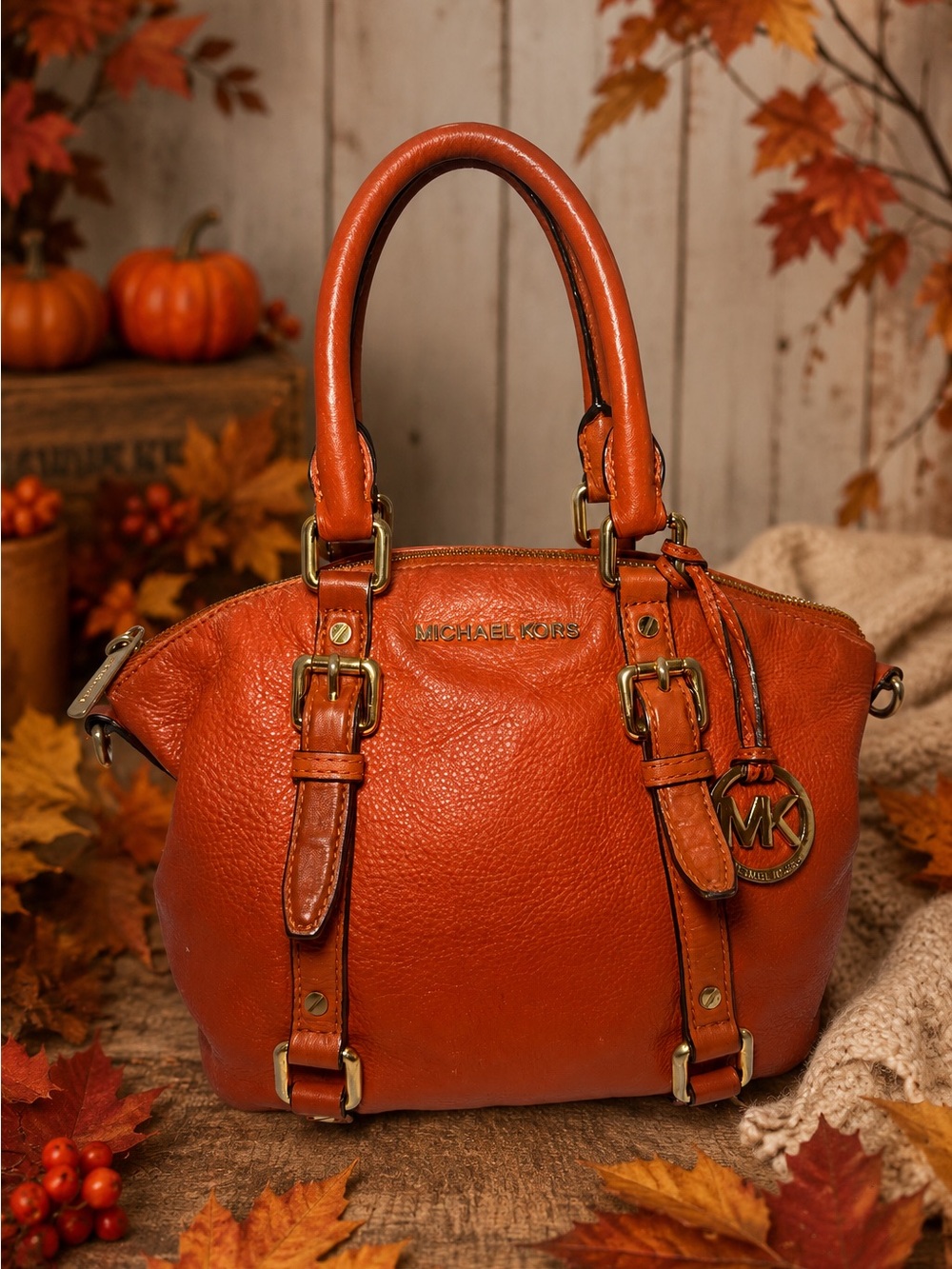 MICHAEL Michael Kors Small Orange Pebbled Leather Satchel